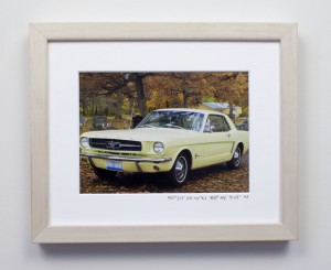 framed photograph, taken from car while driving across USA, with title handwritten on matt