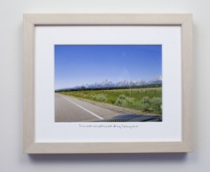 framed photograph, taken from car while driving across USA, with title handwritten on matt