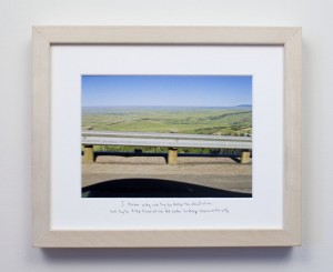 framed photograph, taken from car while driving across USA, with title handwritten on matt