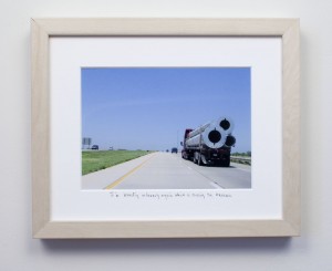 framed photograph, taken from car while driving across USA, with title handwritten on matt