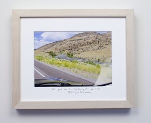 framed photograph, taken from car while driving across USA, with title handwritten on matt