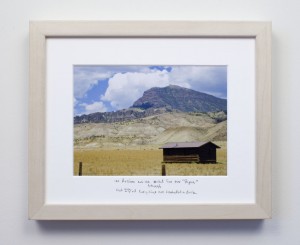 framed photograph, taken from car while driving across USA, with title handwritten on matt