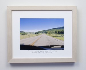 framed photograph, taken from car while driving across USA, with title handwritten on matt